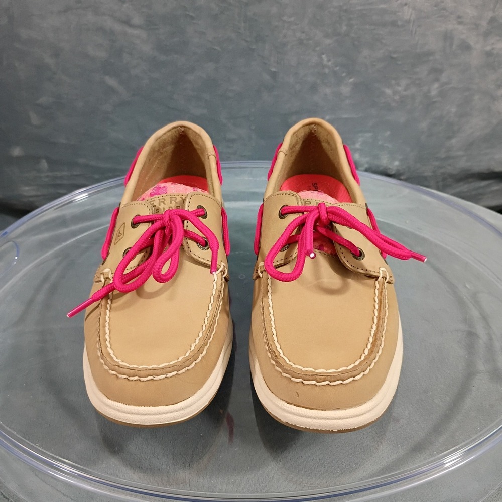 Sperry Top-Sider Womens 6M Tan Leather Pink Sequin Boat Shoes